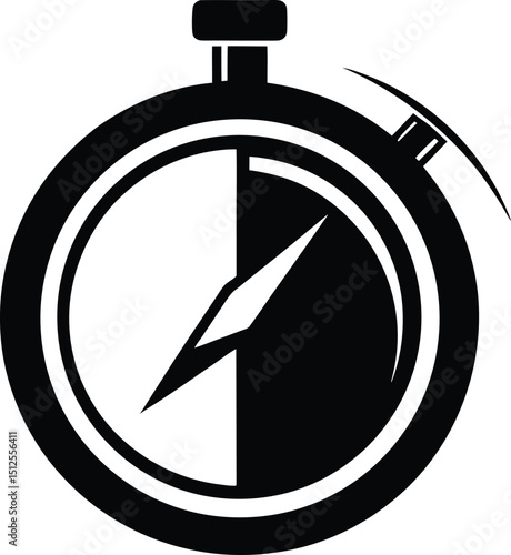 Stopwatch silhouette vector, sports timer icon, minimal timekeeping design, athletic countdown symbol
