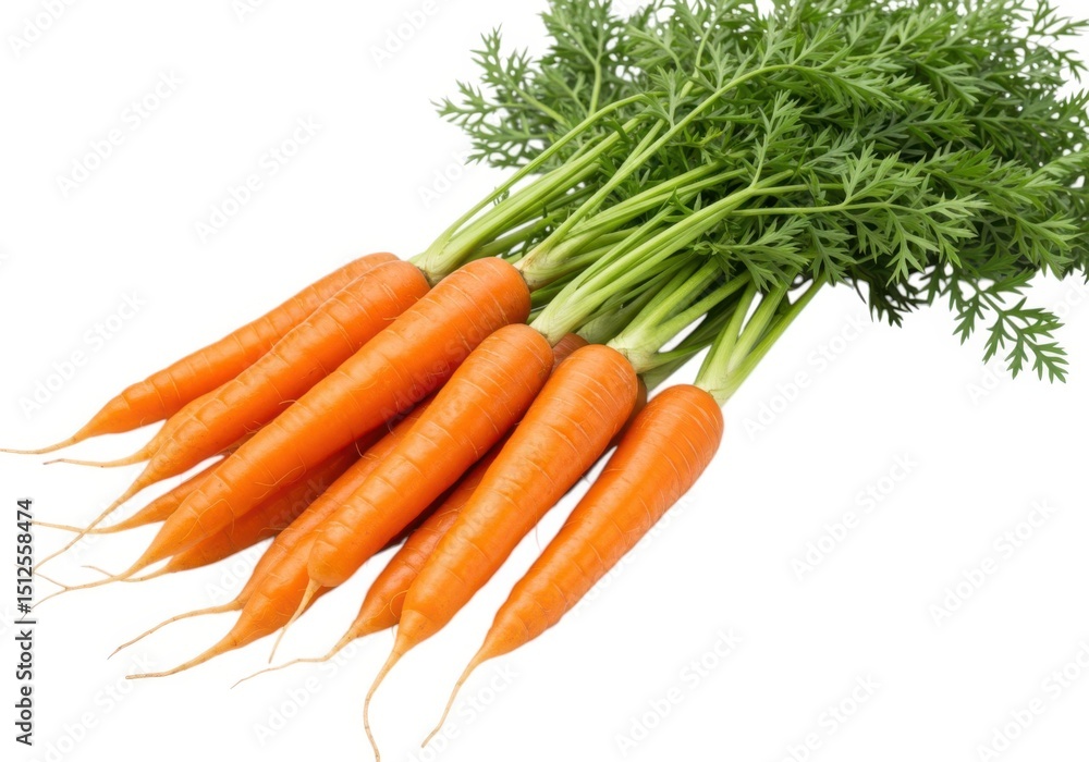 Fresh carrots with green tops isolated on a white background shot Fresh carrots with green tops isolated on a white background shot