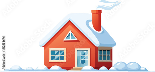 Wallpaper Mural Snow-Covered House with Smoke from Chimney – Winter Holiday Vector Scene Torontodigital.ca