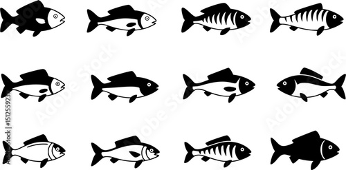 Fish icon vector set. Food illustration sign collection. Ocean symbol or logo.
