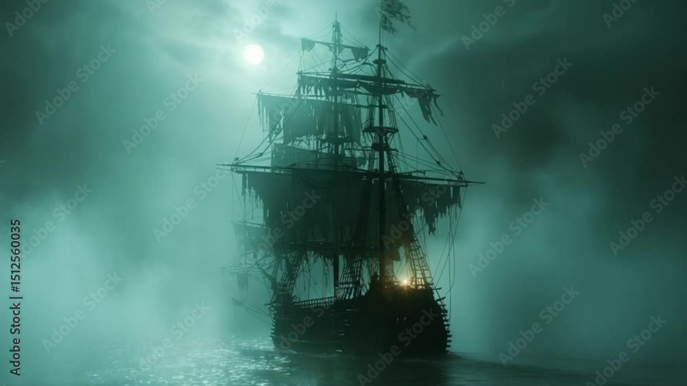 ghost pirate ship emerges from dense sea fog ghost pirate ship emerges from dense sea fog