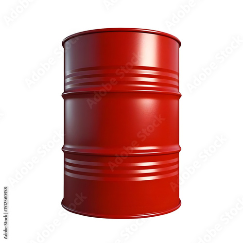 A red oil drum and gasoline barrel industry with metal chemical isolated on white or transparent background.