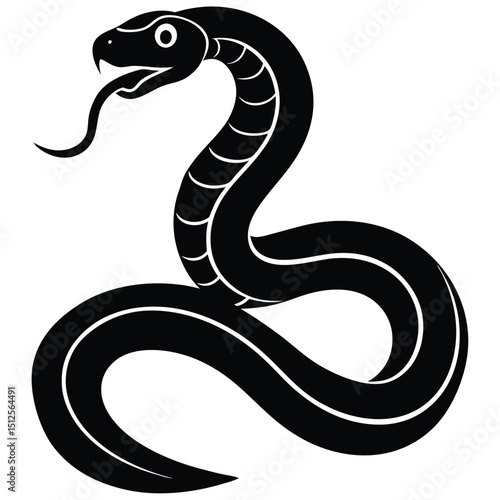 Cobra snake silhouette vector art illustration black, snake graphic icon snake black silhouette isolate vector, Coiled snake silhouette vector illustration of a cartoon of a snake vector illustration.