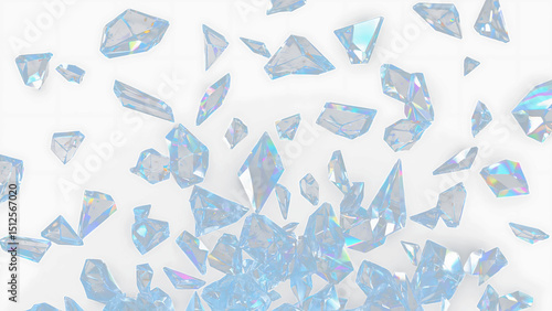 Glass mirror breaked shatter with debris super slow motion. Macro camera