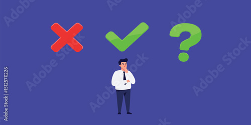 Decision making right or wrong, decide or determination to solve problem, solution, choice or choosing pathway, thinking or challenge for result