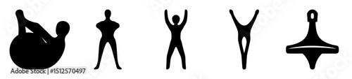 Silhouetted figures and a spinning top demonstrate balance, fitness, and playfulness