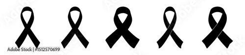 Five Simple Black Ribbon Images for Support, Awareness, Mourning and Grief