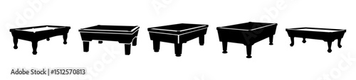 Black and White Rendering of Varied Billiards Tables for Game Room Designs