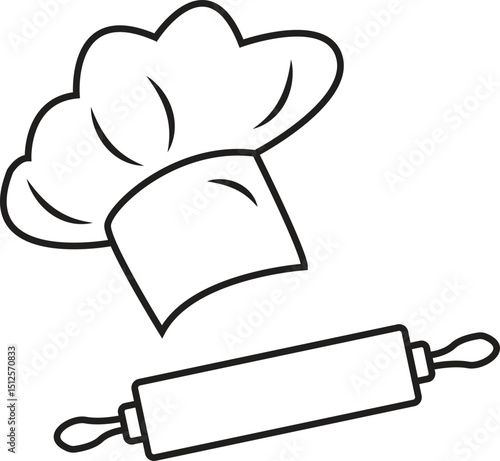  Classic chef hat and rolling pin vector illustration for bakery, culinary branding, and food service identity
