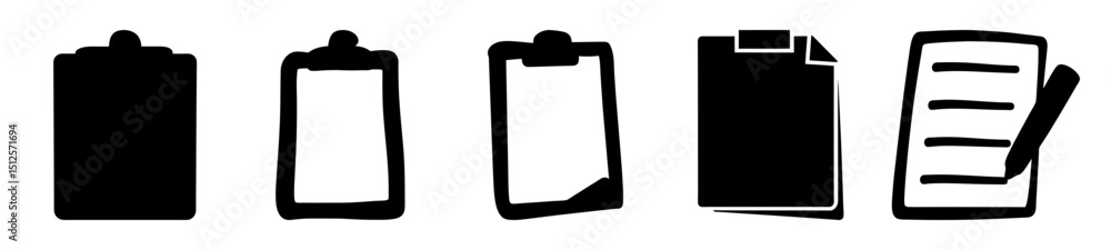 A collection of icons representing clipboards and paper documents for writing A collection of icons representing clipboards and paper documents for writing