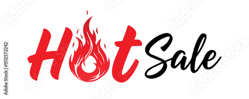 Hot Sale Banner Text with Flame Icon – Red and Black Promotional Typography Design