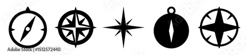 Stylized compass rose icons showcasing a variety of navigational symbol designs