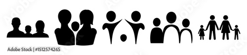 Illustrative black silhouettes depicting various family structures and relationships concept