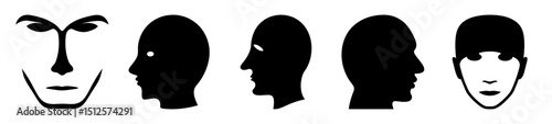 Abstract Black and White Silhouette Faces Depicting Different Perspectives on Individuality