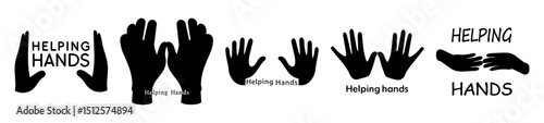 Silhouettes of hands in diverse shapes and sizes with the words helping hands