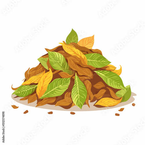 Ripe Tobacco Leaves: An artistic scene showcasing stacks of sun-cured tobacco leaves, arranged in natural layers, symbolizing the beginning of a handcrafted smoking journey