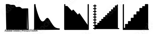 Collection of stylized black and white icons depicting data trends and analysis