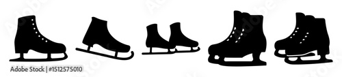 A collection of ice skates in black and white simple silhouettes