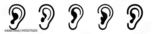 A Diverse Collection of Ear Shapes Represented as Black and White Icons