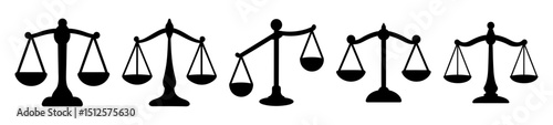Illustrations of Scales of Justice in Black and White Isolated on White Background