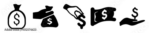 Icons representing financial concepts such as income, savings, and investments
