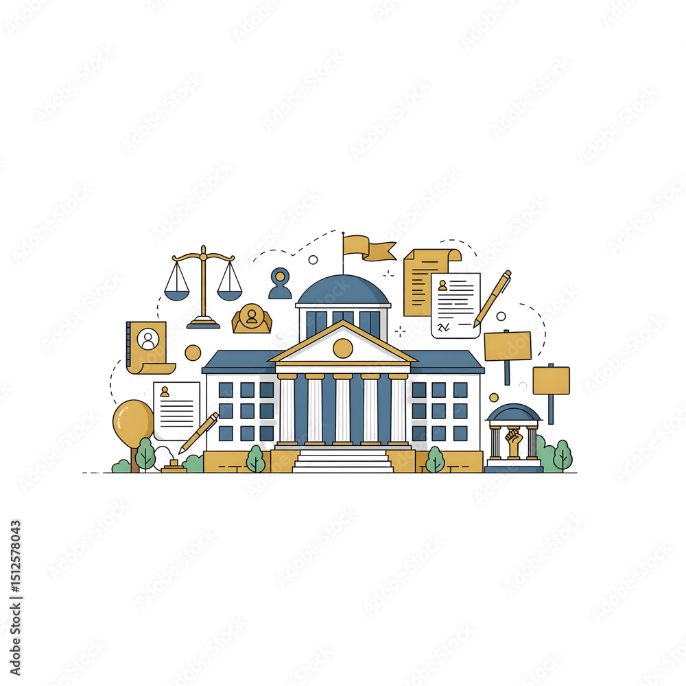 Fototapeta premium Government Institution and Civic Engagement Icons Illustration 