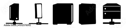 Abstract black and white image representing computer servers and networking infrastructure