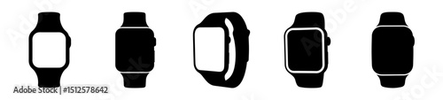 Diverse Views of Smart Watch Designs in Black and White Minimalist Style