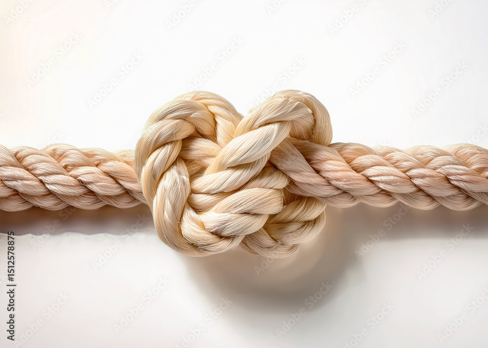 Uma corda de sisal com um nó cego. Fundo branco. Arte lustração para representar união, força e interesse. Uma corda de sisal com um nó cego. Fundo branco. Arte lustração para representar união, força e interesse.