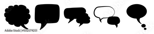 Set of black speech bubbles of various shapes, communication icons