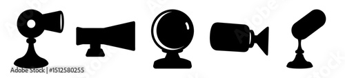 Silhouetted Variety of Studio Lighting Equipment Icons Isolated on White Background