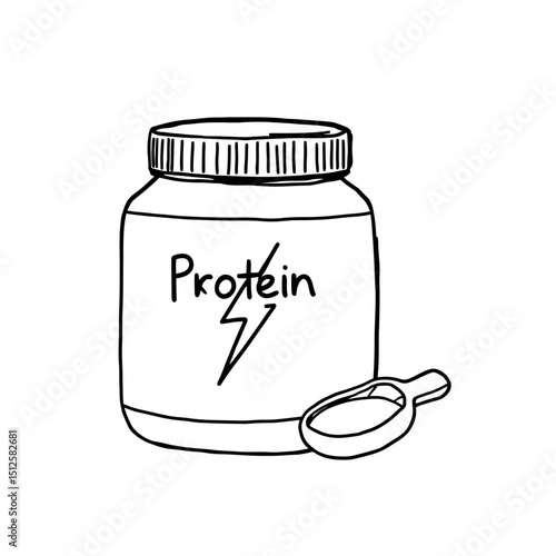 Protein powder jar silhouette with scoop isolated on white background