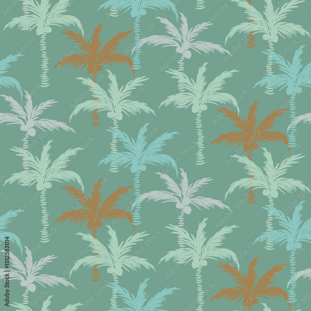 Tropical Palm tree Wallpaper, summer nature pattern design, Jungle green, Hand drawn foliage print for fabric Tropical Palm tree Wallpaper, summer nature pattern design, Jungle green, Hand drawn foliage print for fabric