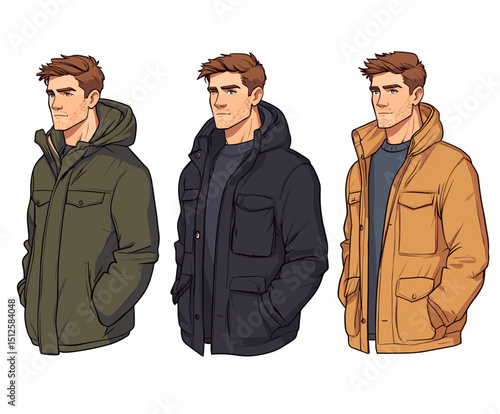 Stylish Men in Classic Overcoats and Suits Illustration Set