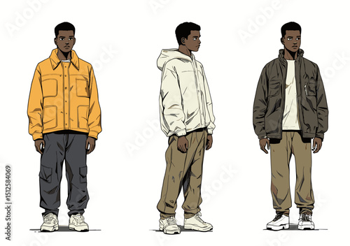 Stylish Men in baggy jackets  Illustration Set