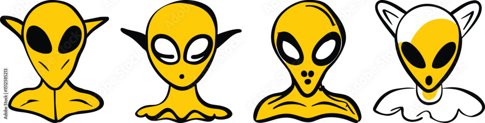 Fototapeta premium set of yellow alien head logo vector illustration
