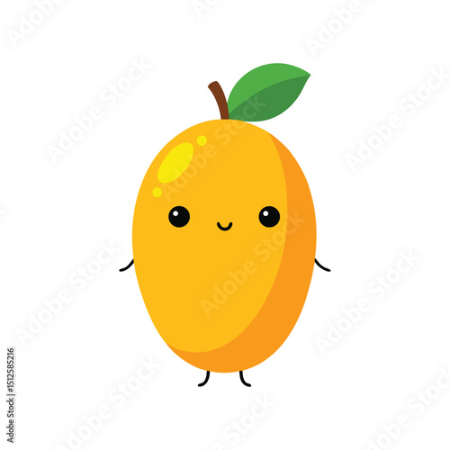 Cute Mango with Tiny Feet and Eyes Cartoon Illustration on White Background.