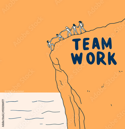 Climbing Heights Through Teamwork: An illustration showcasing the power of collaboration as individuals unite to overcome a challenging climb, highlighting the essence of teamwork and support.