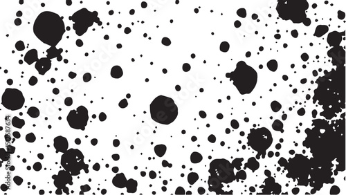 Grunge ink splash dots grained texture on white background. Ink splashes seamless pattern. Black and white spray texture.
