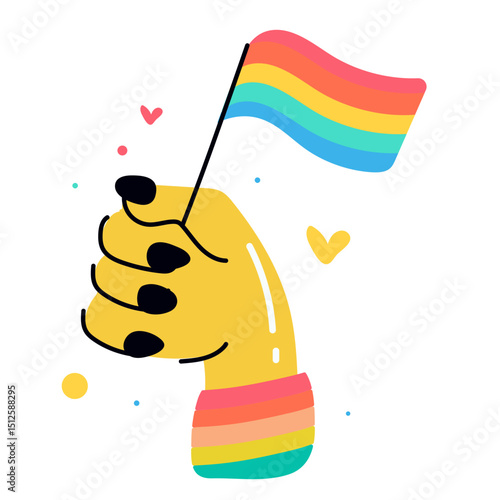 Hand waving lgbtq flag sticker