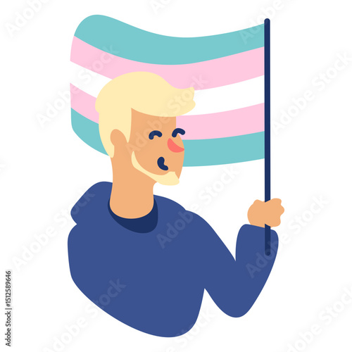 Boy with trans flag flat
