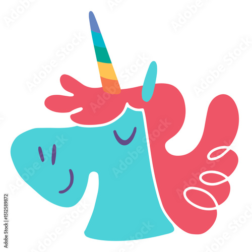 Blue and pink unicorn with a rainbow mane
