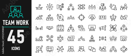 Corporate Team Work and Office Culture Icons – 45 Vector Symbols