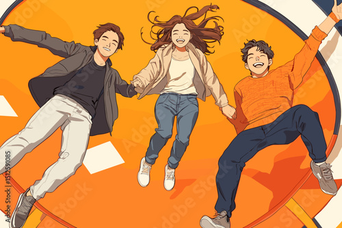 Joyful Trio Embracing Connection: Three young individuals radiate happiness and unity. They come together to form a harmonious circle of joy, epitomizing friendship and mutual support. 