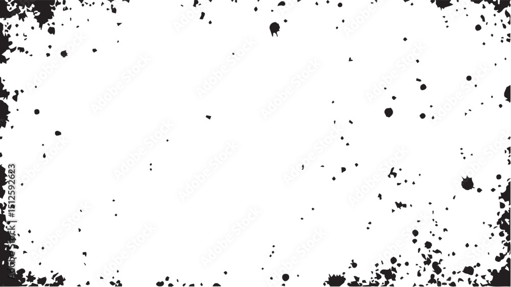 Obraz premium Grungy Black Ink Splatter Border on White Background. Black spots scattered across the white surface. Ink dots. 