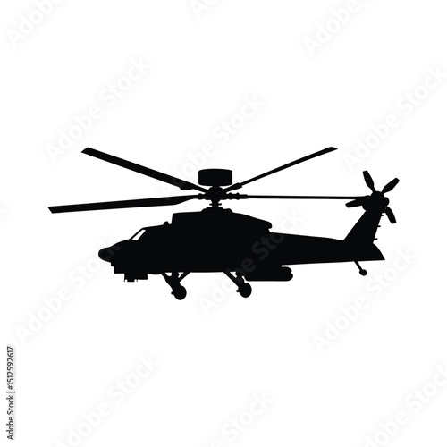 Attack Helicopter with Missile Pods silhouette vector art illustration