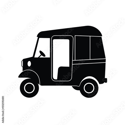 Urban Three-Wheel Auto Rickshaw silhouette vector art illustration