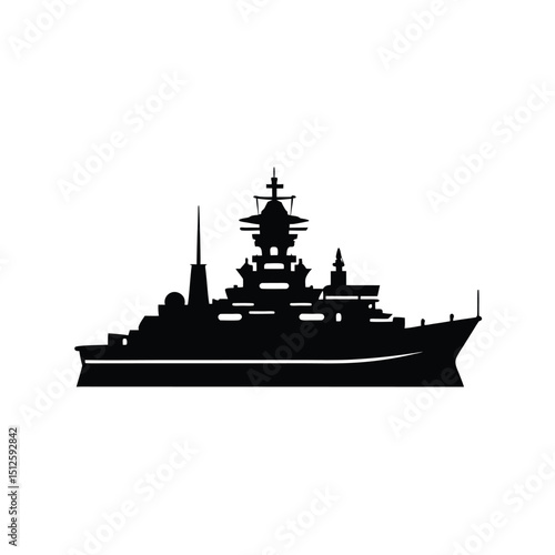 Large Naval Battleship Destroyer silhouette vector art illustration