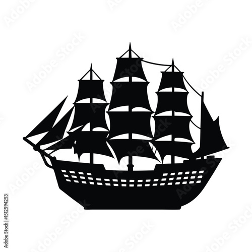 Modern Naval Warship Frigate silhouette vector art illustration