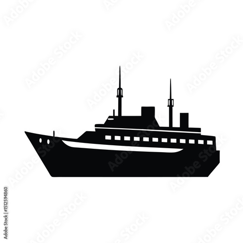 Arctic Icebreaker Exploration Ship silhouette vector art illustration